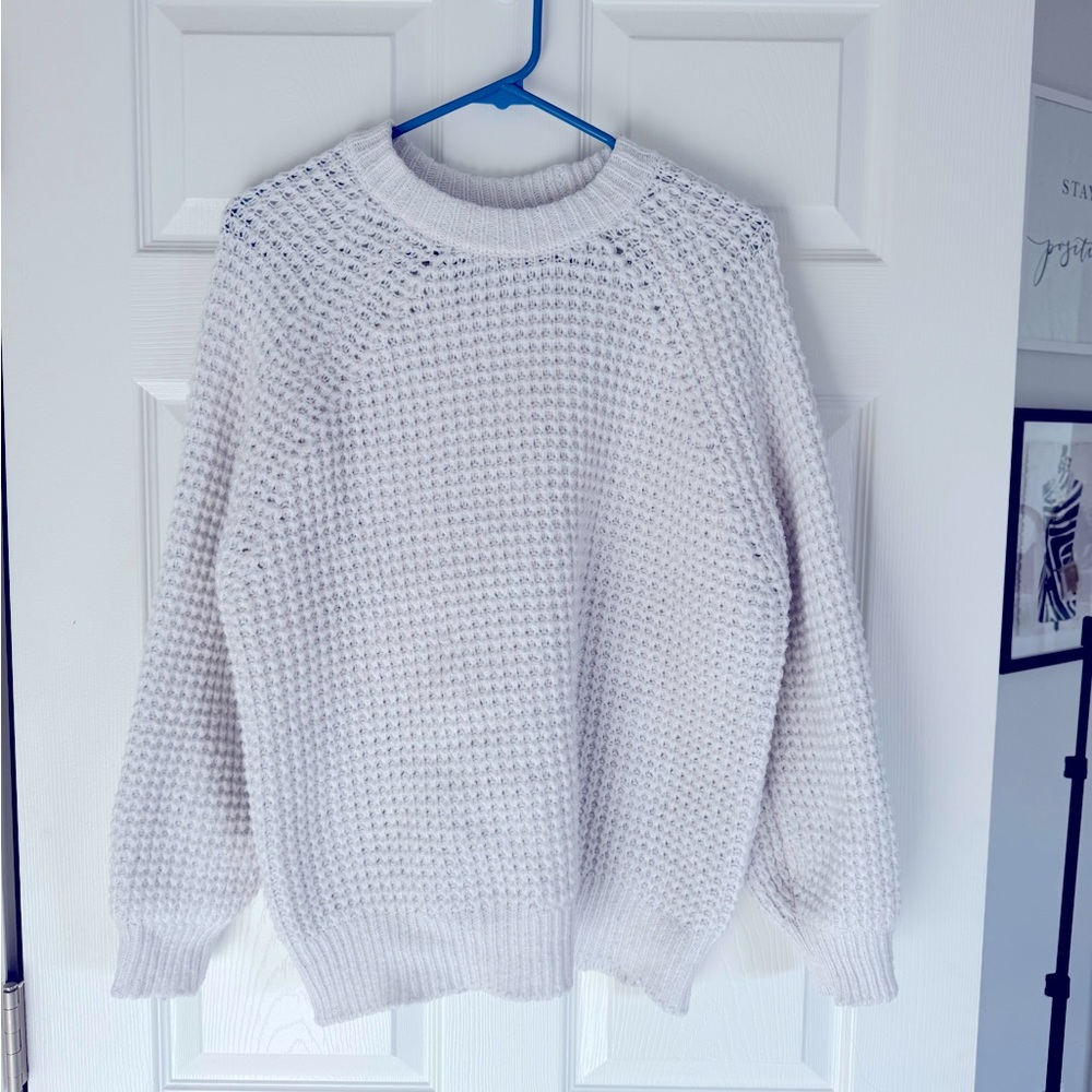 Mango White Crew Neck Sweater with Textured Knit